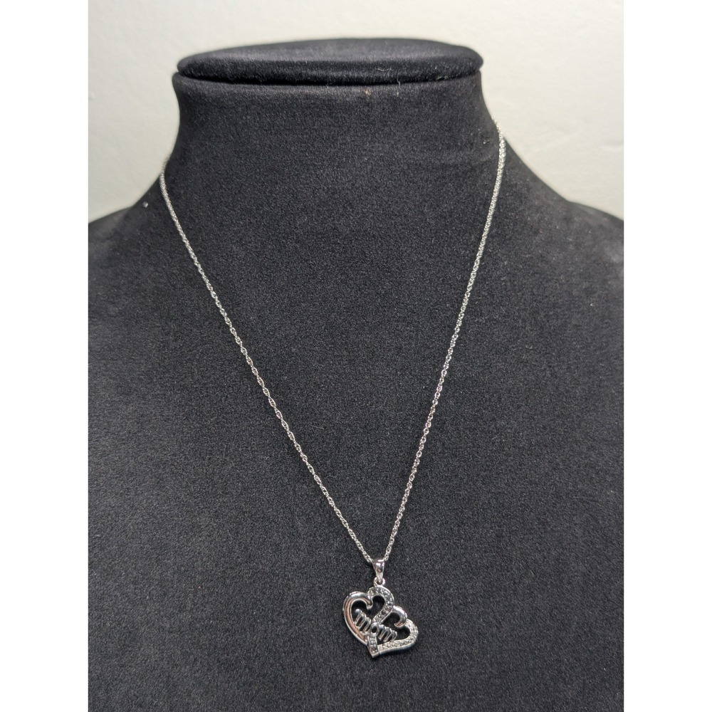 Diamond Accent Sterling Silver MOM Heart Pendant w/ 18" Necklace 925